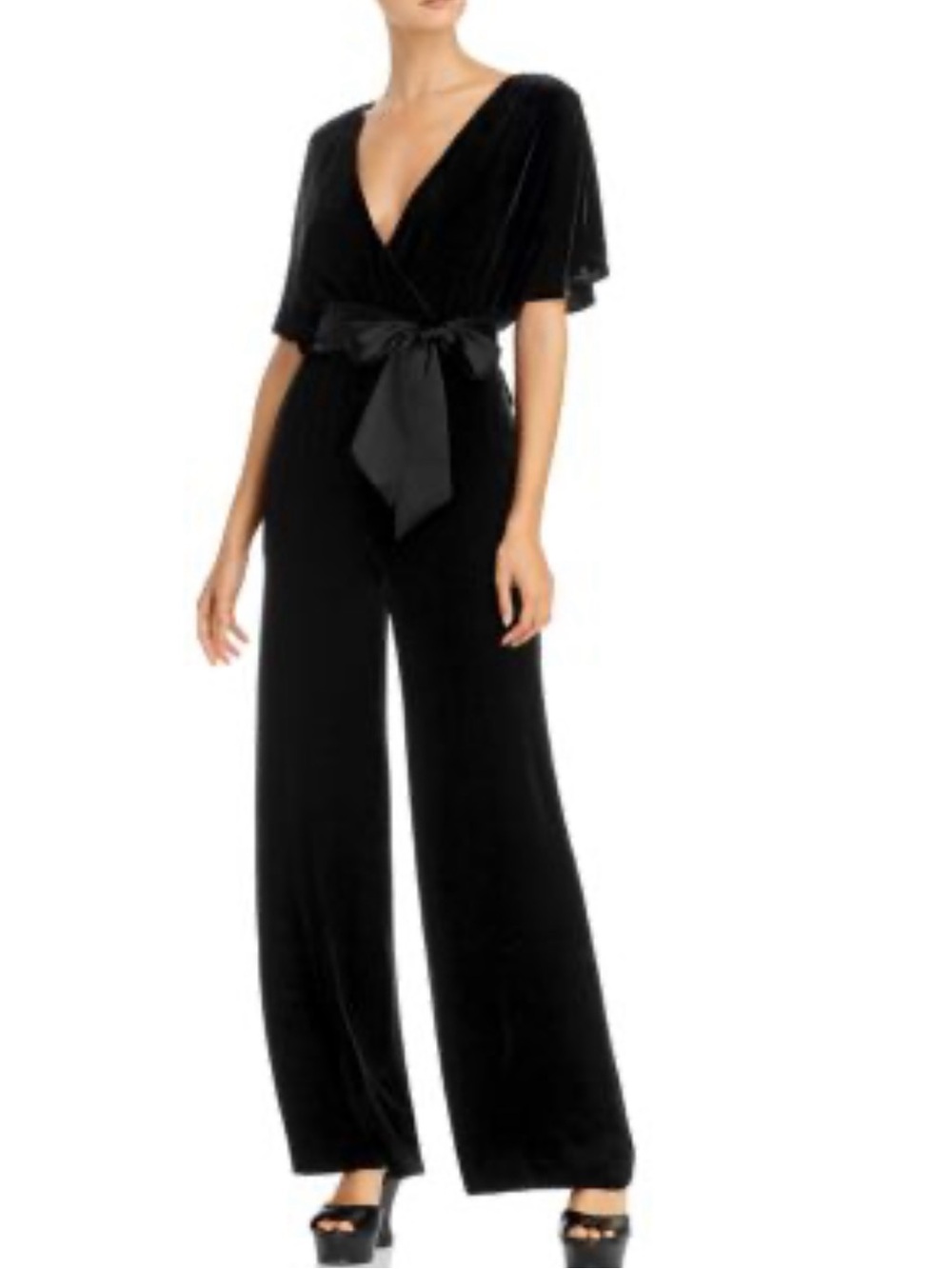 Alice and Olivia - Breanna Wrap Jumpsuit with Satin Belt size 6 wide leg v neck